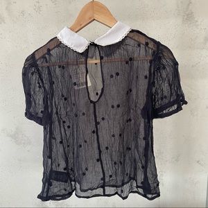 Urban Outfitters navy semi-sheer blouse